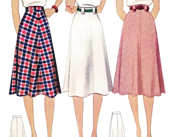 1940s Skirt Sewing Pattern PDF • Waist 26" • A-line Midi Skirt, 4 Gore, WWII • 1940