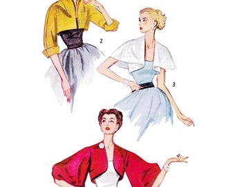 1950s Cropped Jacket Sewing Pattern PDF • Bust 34" • Wedding Capelet, Big Sleeve Bolero • 1952