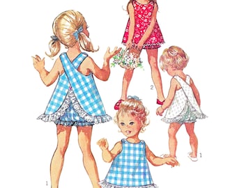 Vintage Baby Sewing Pattern PDF • Chest 22" • Easy Toddler Dress, Top, Romper, Bloomers • 1969