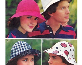1970s Hat Sewing Pattern PDF • Men's + Women's Sizes • Soft Bucket Hat, Brim, Brimmed • 1974