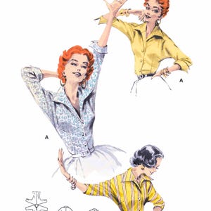 May include: Vintage sewing pattern illustration for women's blouses. The image shows three women wearing different blouse styles. The text reads "Paper Ladies Patterns" and "B-7731 • Bust 30"/76cm". The phrase "Quick 'n Easy" is also present.