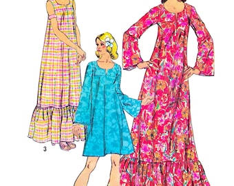 1970s Muumuu Sewing Pattern PDF • Bust 36" • Hawaiian, Cottagecore, Maxi Dress, Angel Sleeves • 1973