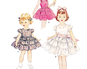 Vintage Sewing Pattern PDF • Size 5 Years • 1950s Flower Girl Dress, Puff Sleeve, Tiered Skirt