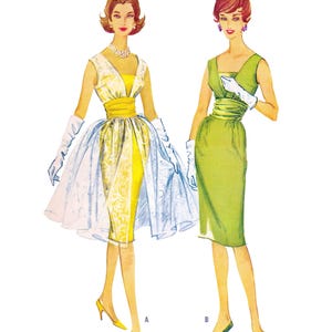 1950s Party Dress Sewing Pattern PDF • Bust 34" • Wiggle Dress, Full Skirt, Cummerbund • 1960