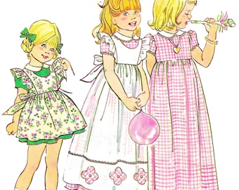 Vintage Girls' Dress Sewing Pattern PDF • Chest 24" • Apron, Pinafore, Ruffle Puff Sleeve • 1974