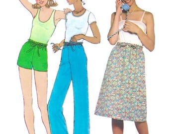 1970s Pants Sewing Pattern PDF • Waist 24" • Women's Drawstring Pants, Easy Shorts, Skirt • 1977