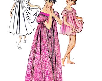 Schnittmuster für ein Babydoll-Kleid aus den 1950er Jahren (PDF) • Brustumfang 81 cm • Vintage-Nachthemd, Dessous, Pyjama, Bloomerhose • 1958