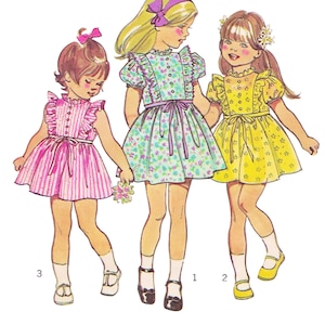 1970年代の女の子のドレスの縫製パターンPDF • 胸囲21インチ • フラワーガール、パフスリーブ • 1972
