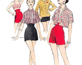 Schnittmuster für hochgeschnittene Shorts im Stil der 1950er Jahre (PDF) • Bundweite 66 cm • Damenbluse, BH-Top • 1957