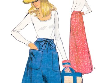 1970s Wrap Skirt Sewing Pattern PDF • Waist 26.5-28" • A-Line Skirt, Knee Length, Maxi • 1974