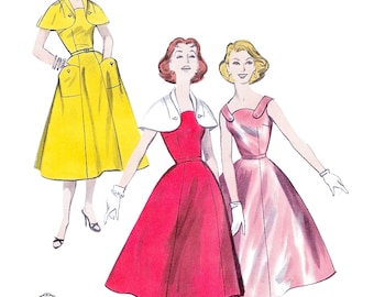 1950s Dress Sewing Pattern PDF • Bust 32" • Summer Dress, Sundress, Midi, Capelet • 1957