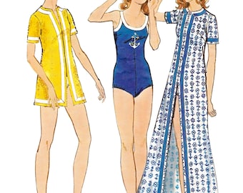 Schnittmuster für einen Badeanzug aus den 1970er Jahren (PDF) • Brustumfang 81 cm • Strandkleid, Maxikleid • 1972