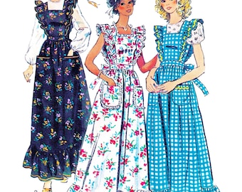 1970s Cottagecore Dress Sewing Pattern PDF • Bust 32.5" • Ruffle Pinafore Dress, Prairie, Boho • 1974