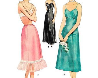 1950s Slip Dress Sewing Pattern PDF • Bust 32" • Bridal Lingerie, Half Slip, Petticoat • 1953