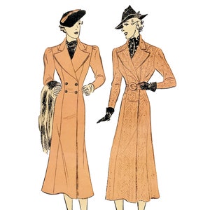 1930s Coat Sewing Pattern PDF • Bust 32" • Double Breasted, Big Collar/Lapel, Midi • 1937