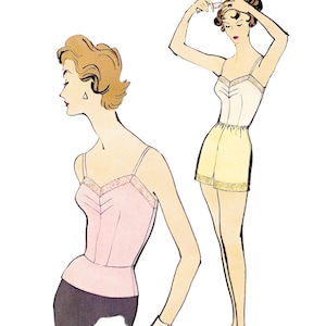 May include: Vintage illustration of a sewing pattern titled "Paper Ladies Patterns." The image features two women modeling lingerie. The text indicates the bust size is 32 inches.
