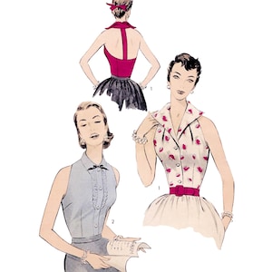 1950s Blouse Sewing Pattern PDF • Bust 32" • Collared Shirt, Racer Back, Sleeveless • 1955