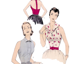 1950er Jahre Bluse Schnittmuster PDF • Büste 32" • Kragenhemd, Racer Back, ärmellos • 1955