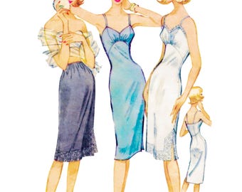 1950s Slip Dress Sewing Pattern PDF • Bust 34" • Bridal Lingerie, Half Slip, Petticoat • 1959