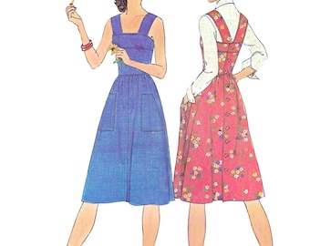 Schnittmuster für ein Cottagecore-Kleid aus den 1970er Jahren (PDF) • Brustumfang 81 cm • Latzkleid, Prärie-Stil, Boho-Stil, Knöpfe im Rücken • 1976