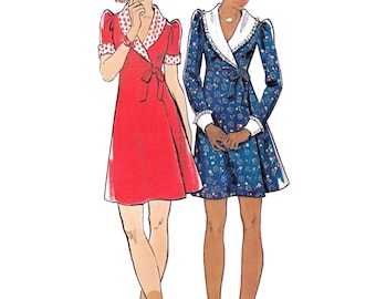 Schnittmuster für ein Babydoll-Kleid aus den 1970er Jahren (PDF) • Brustumfang 76 cm • Wickelkleid, Puffärmel, Cottagecore • 1973