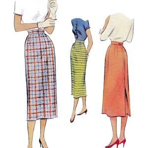Patron de couture PDF de jupe crayon des années 50 • Tour de taille 28 po. • Jupe midi, pli creux • 1950