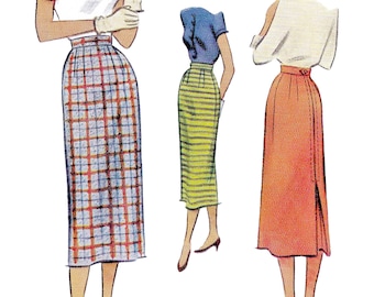 1950s Bleistiftrock Schnittmuster PDF • Taille 72cm • Midi Rock, Gehfalte • 1950