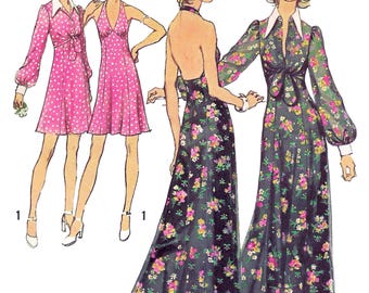 1970s Babydoll Dress Sewing Pattern PDF • Bust 36" • Halter Dress, Maxi, Empire Waist • 1973