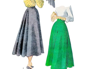 1940s Skirt Sewing Pattern PDF • Waist 26" • Scalloped Waist, A-Line, Bustle, Midi • 1948