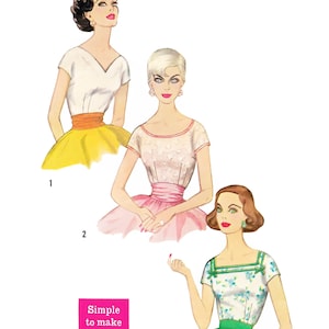 May include: Vintage sewing pattern illustration titled "Paper Ladies Patterns" with three dress designs. The bust size is 32 inches (81 cm). The image includes the text "Simple to make".