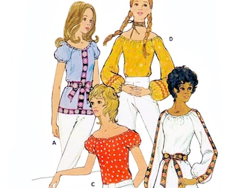 1970s Peasant Blouse Sewing Pattern PDF • Bust 34-36" • Puff Sleeve, Prairie Shirt, Boho Top, Folk • 1971