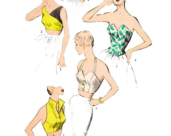 Naaipatroon jaren 50 haltertopje pdf • Borstomvang: 32" • korset, bustier, hemd, gilet, top met één schouder • 1950