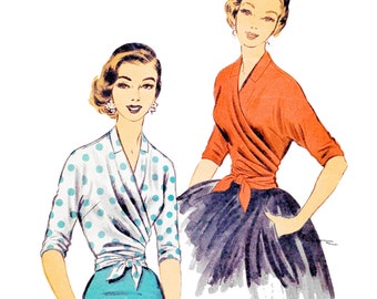 Naaipatroon jaren 50 wikkeltop pdf • buste 32-34" • gebreid overhemd, wikkelblouse • 1956