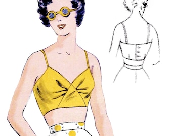 Patrón de costura de bralette de los años 40 en PDF • Busto 32" • Sujetador de playa, top corto, bikini, lencería • 1949
