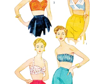 Naaipatroon jaren 50 haltertop (pdf) • Borstomvang 32" • bustier, strandbeha, hartvormige halslijn, bandeau • 1953