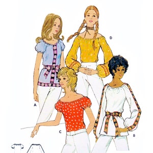 1970s Peasant Blouse Sewing Pattern PDF • Bust 34-36" • Puff Sleeve, Prairie Shirt, Boho Top, Folk • 1971