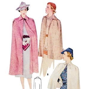 1930s Sewing Pattern PDF Vintage 30s Sewing Pattern • Cape Collar Woman&#39;s Cloak Pattern Capelet Neck Bow Long Cape • Bust 32-34&quot;/86cm • 1937