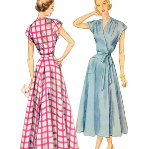 1940s Sewing Pattern PDF Vintage 40s Sewing Pattern • Robe Dress V-Neck Wrap Dress Midi Dress Maxi Dress Cap Sleeve • Bust 32&quot;/81cm • 1949