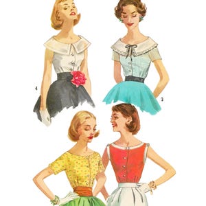 1950s Sewing Pattern PDF Vintage 50s Pattern • Bishop Collar Blouse Tank Top Boat Neck Blouse Scoop Neck Sleeveless • Bust 34&quot;/86cm • 1957