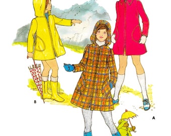 Wzór na dziecięcy płaszcz przeciwdeszczowy w stylu vintage w formacie PDF • Obwód klatki piersiowej 28,5 cala • Dziecięcy płaszcz przeciwdeszczowy z kapturem z lat 70.