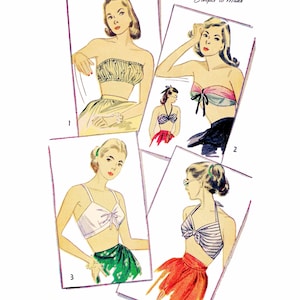 Vintage Sewing Pattern PDF 1940s 40s 1947 • Beach Bra Pattern Bandeau Bikini Top Halter Neck Sweetheart Neck • Bust 34-36&quot;/86-91cm