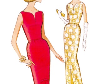 1960s Evening Dress Sewing Pattern PDF • Bust 34" • Vintage Cocktail, Wedding, Prom, Gala • 1964