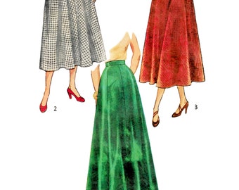 1940s Skirt Sewing Pattern PDF • Waist 28" • A-Line Skirt, Midi, Maxi, Long, 4-Gore • 1948