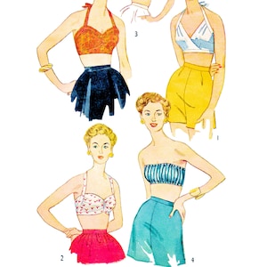 Vintage Sewing Pattern PDF 1950s 50s 1952 • Beach Bra Top Sweetheart Neckline Top Bandeau Top Wrap Top Crop Top Pattern • Bust 32&quot;/81cm
