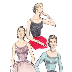 1950s Sewing Pattern PDF Vintage 50s Pattern • Blouse Sewing Pattern Raglan Sleeve Tank Top Scoop Neck Top Ruched Top • Bust 30&quot;/76cm • 1956