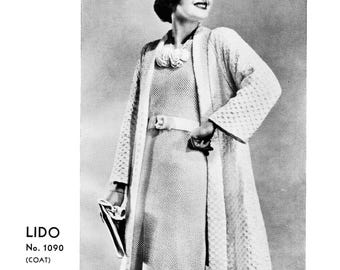 1930s Knitting Pattern PDF • Bust 34" • Women's Knit Swing Coat, Knitted Opera Jacket • 1937