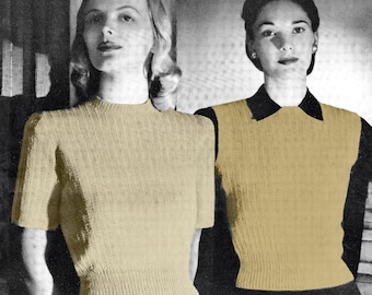 1950s Sweater Knitting Pattern PDF • Bust 32" • Women's Vintage Knit Vest + Pullover • Fingering • 1953
