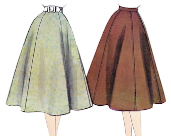 1950s Skirt Sewing Pattern PDF • Waist 26" • A-Line, 6-Gore Skirt, Midi • 1954