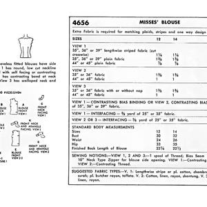 1950s Boat Neck Blouse Sewing Pattern PDF • Bust 30" + 32" • Cap Sleeve, Bateau • 1954 image 2