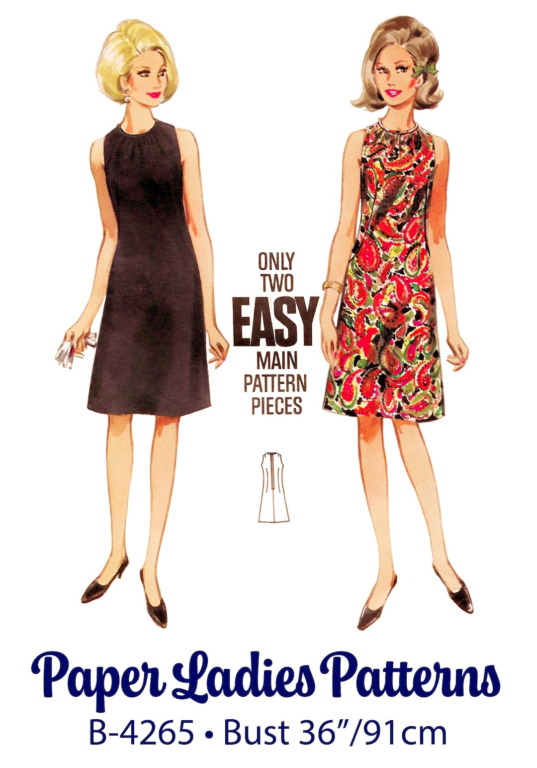 Bust 36/91cm vintage 1960s Sewing Pattern PDF Download 60s Knee Length ...